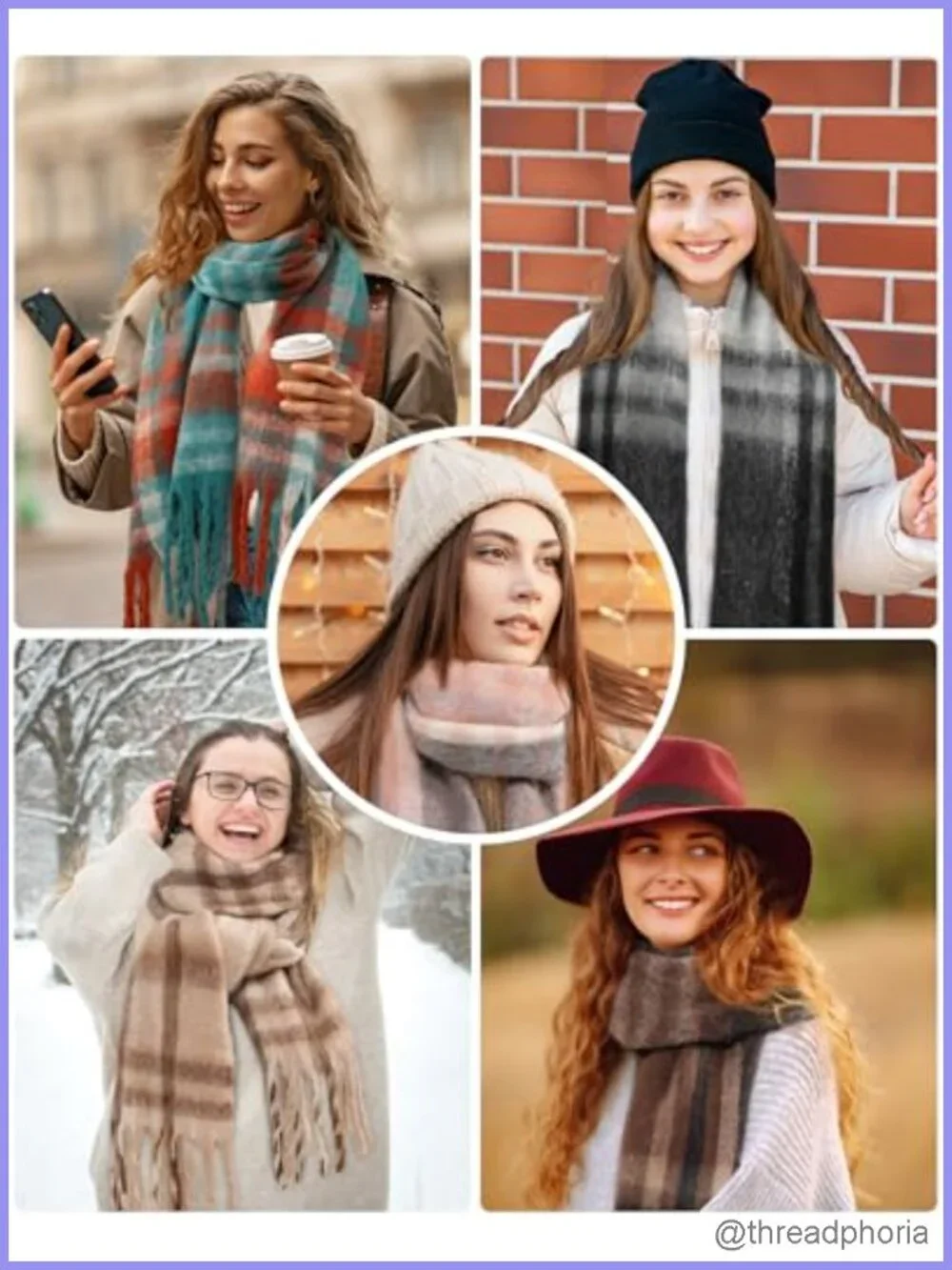 Winter Oversized Plaid Scarf Shawl Wrap Women Cashmere Feel Long Tassel Acrylic